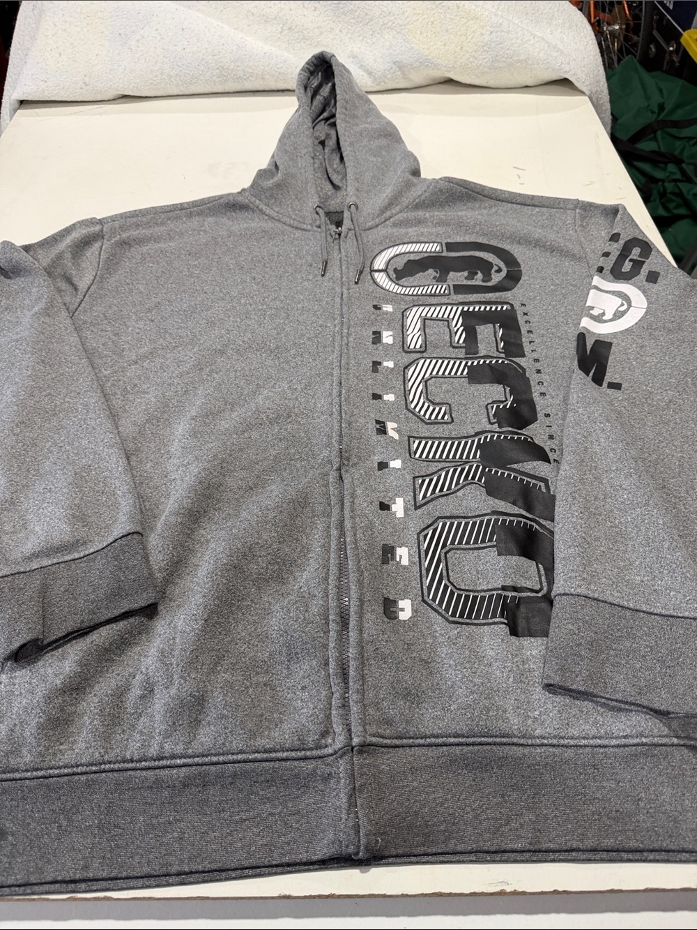 Ecko Unlimited Men's Heather Gray Full-Zip Hoodie with Bold Logo